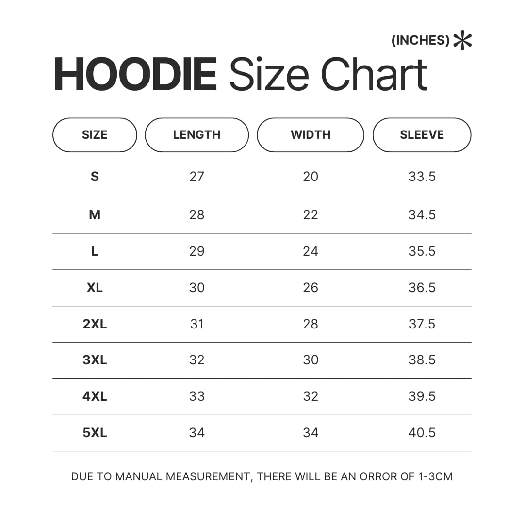 Hoodie Size Chart - World Trigger Merch