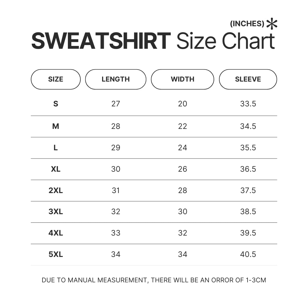 Sweatshirt Size Chart - World Trigger Merch