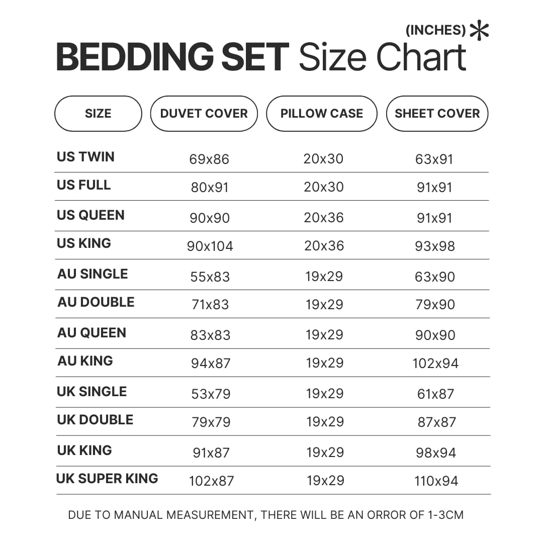 Bedding Set Size Chart - World Trigger Merch