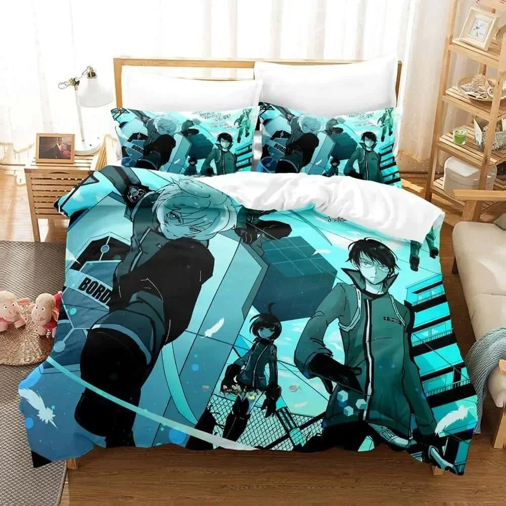 Blue 3D Print Anime World Trigger Printed Bedding Set